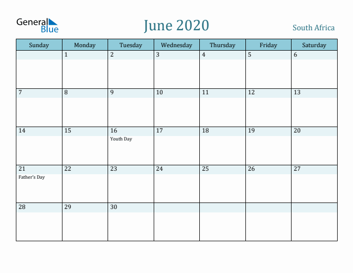 June 2020 Calendar with Holidays