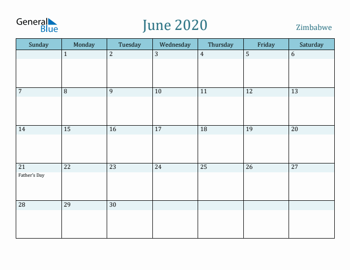 June 2020 Calendar with Holidays