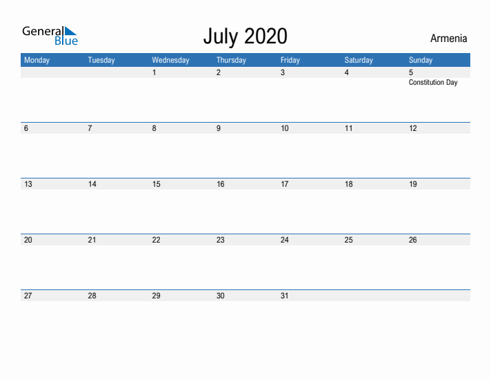 Fillable July 2020 Calendar