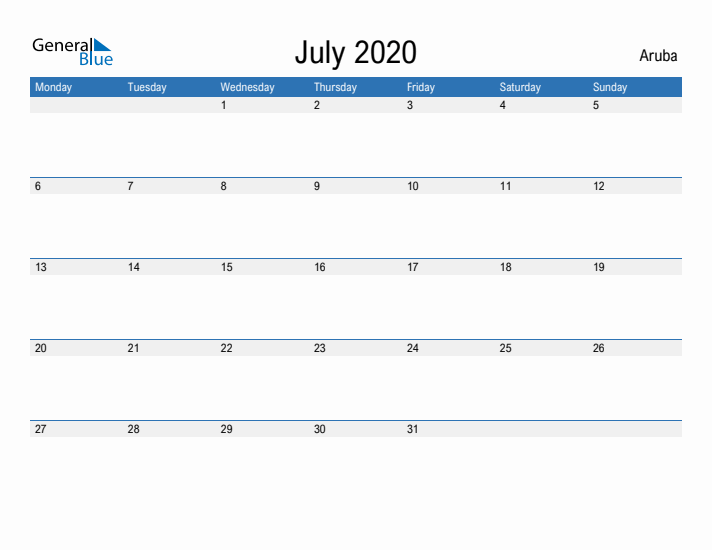 Fillable July 2020 Calendar