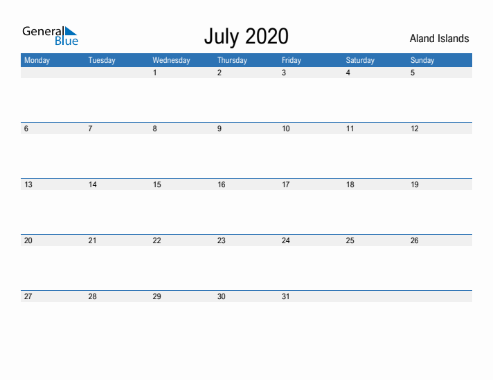 Fillable July 2020 Calendar