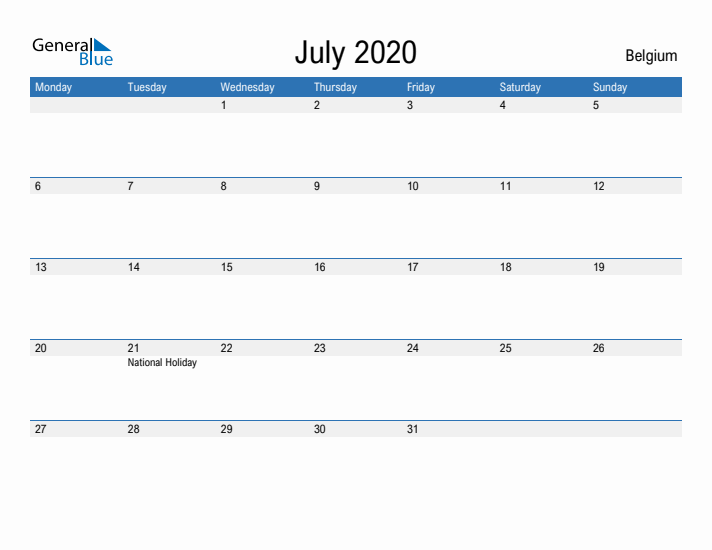 Fillable July 2020 Calendar