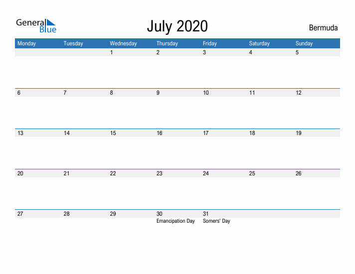 Fillable July 2020 Calendar