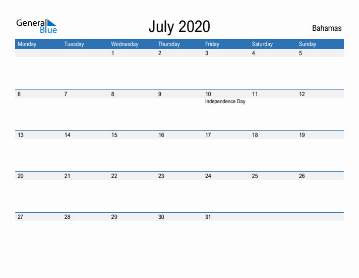 Fillable July 2020 Calendar