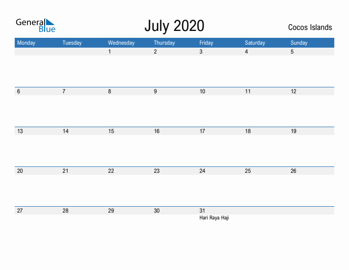 Fillable July 2020 Calendar