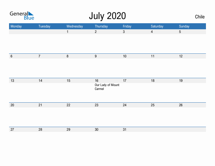 Fillable July 2020 Calendar