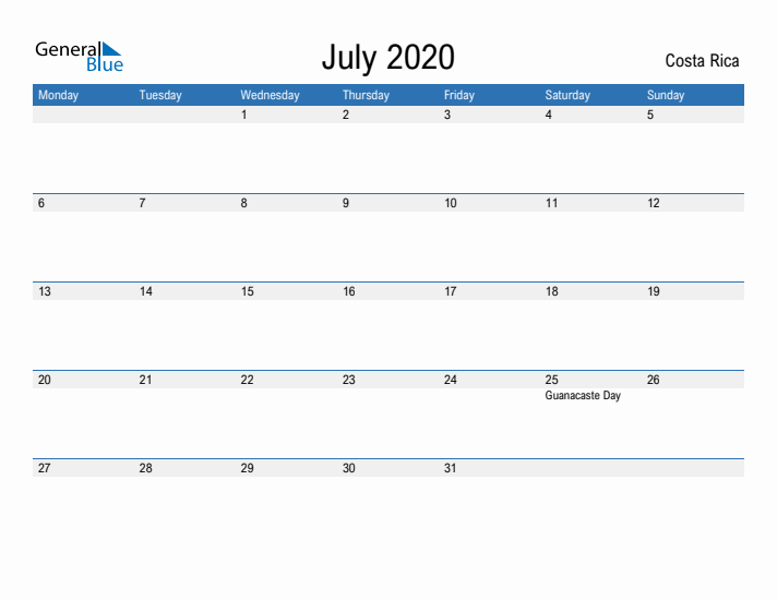 Fillable July 2020 Calendar