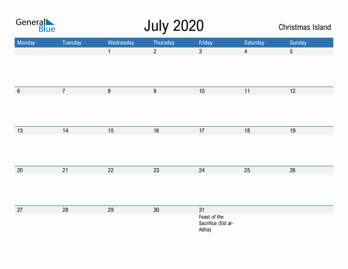 Fillable July 2020 Calendar