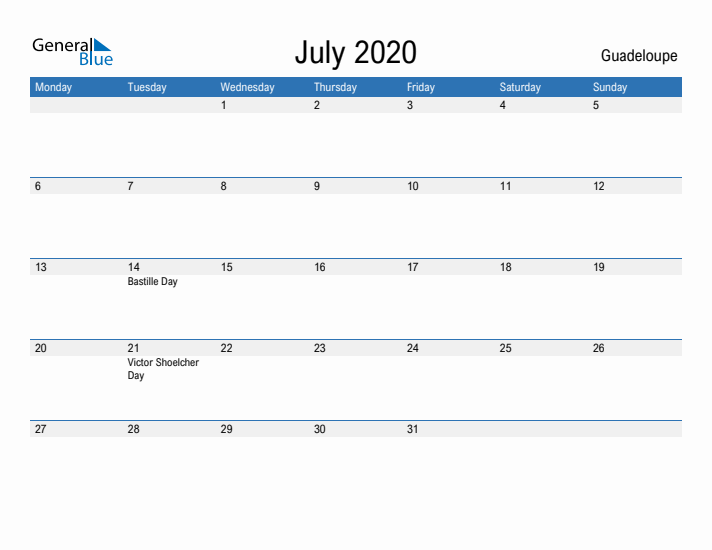 Fillable July 2020 Calendar