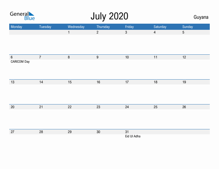 Fillable July 2020 Calendar