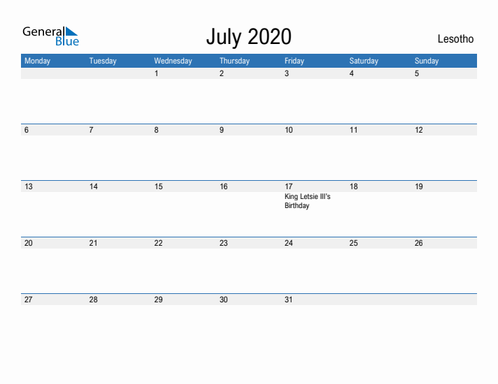 Fillable July 2020 Calendar