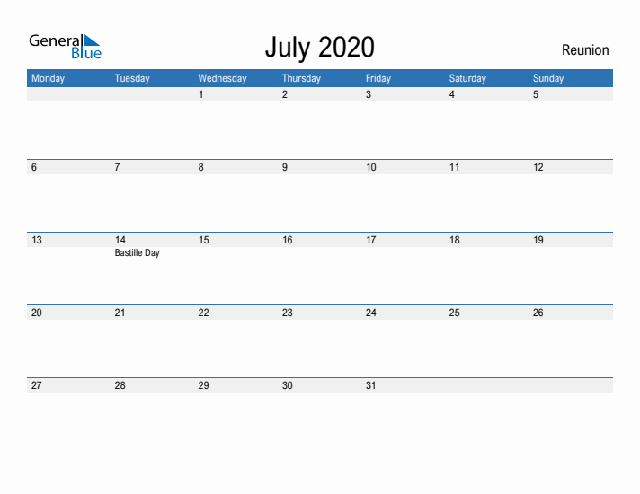 Fillable July 2020 Calendar