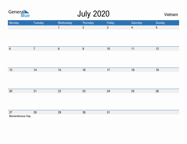 Fillable July 2020 Calendar