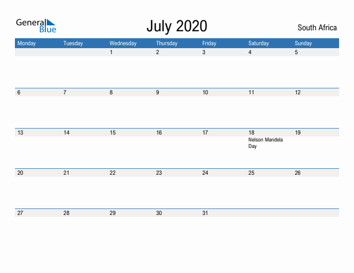 Fillable July 2020 Calendar