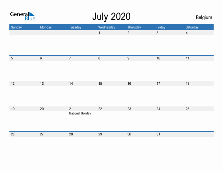 Fillable July 2020 Calendar