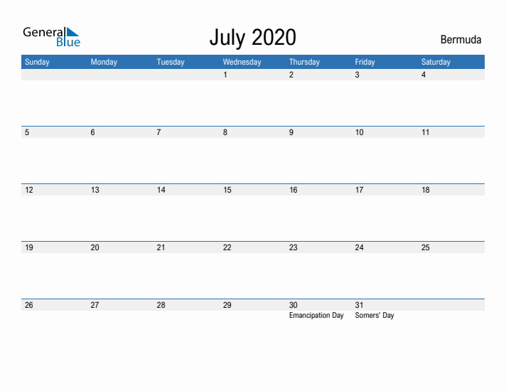 Fillable July 2020 Calendar