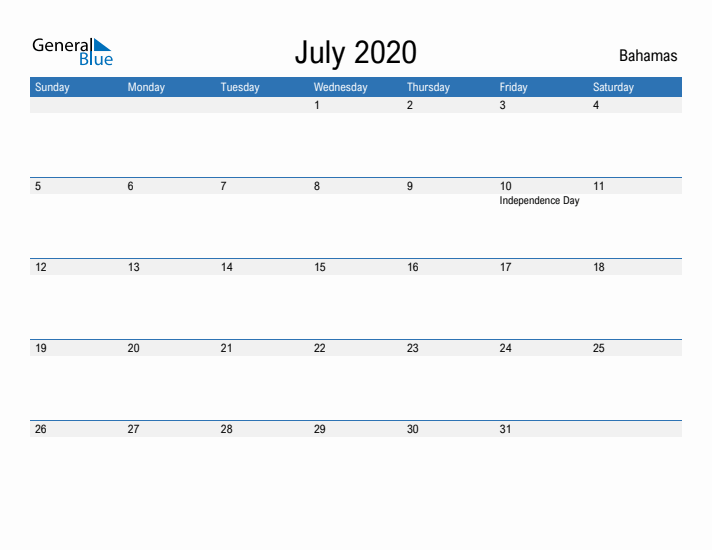 Fillable July 2020 Calendar