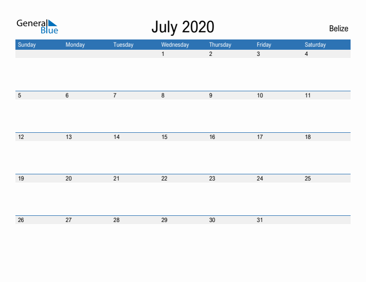 Fillable July 2020 Calendar