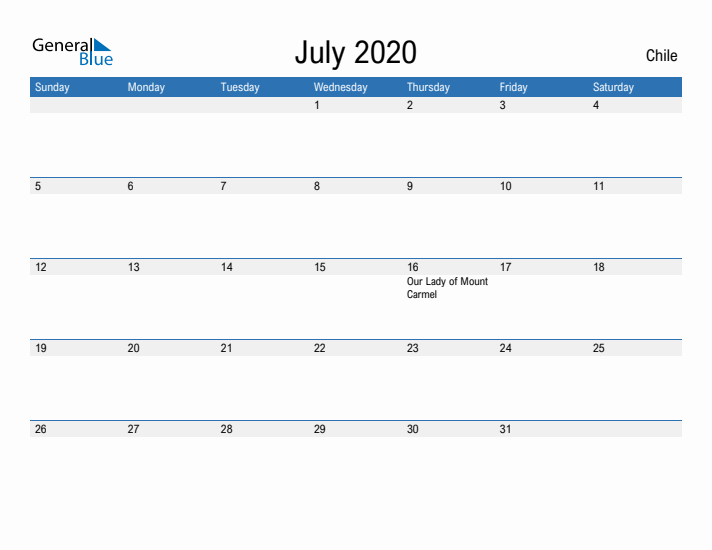 Fillable July 2020 Calendar