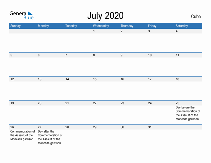 Fillable July 2020 Calendar