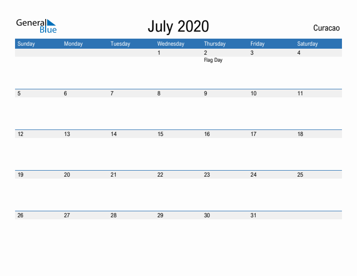 Fillable July 2020 Calendar