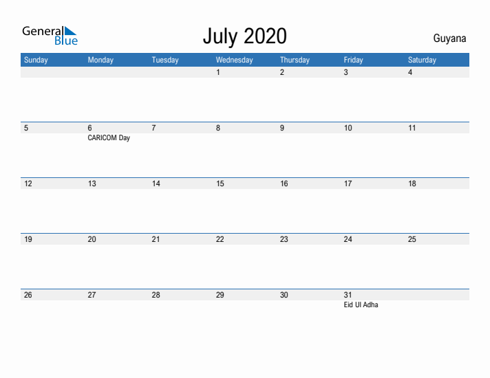 Fillable July 2020 Calendar