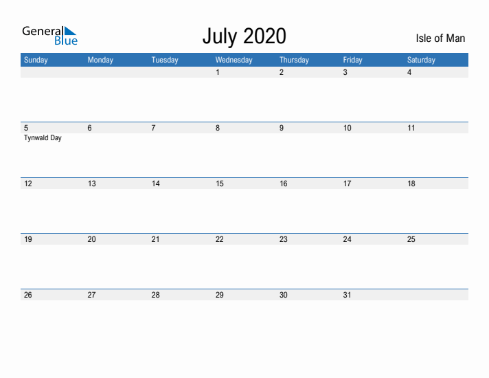 Fillable July 2020 Calendar