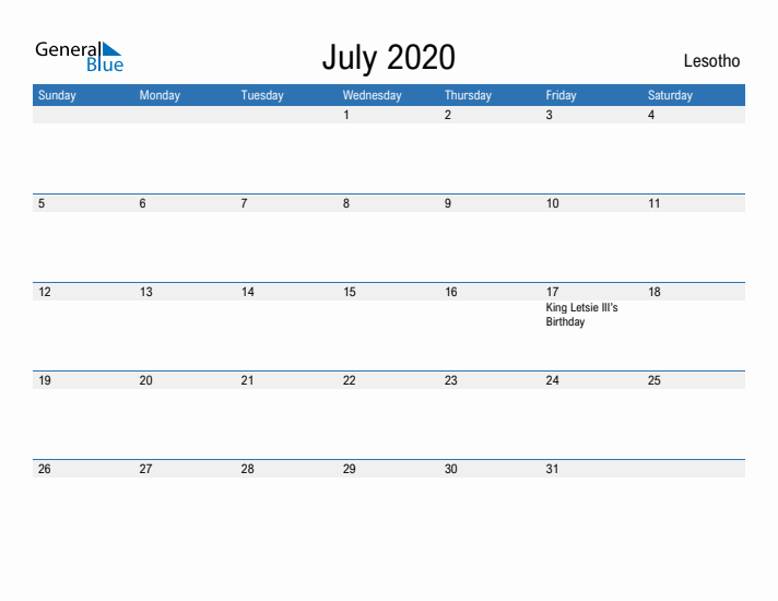 Fillable July 2020 Calendar