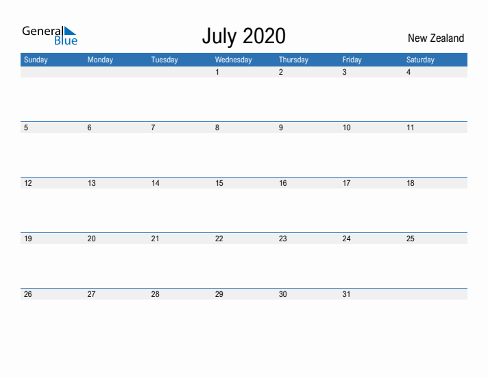 Fillable July 2020 Calendar