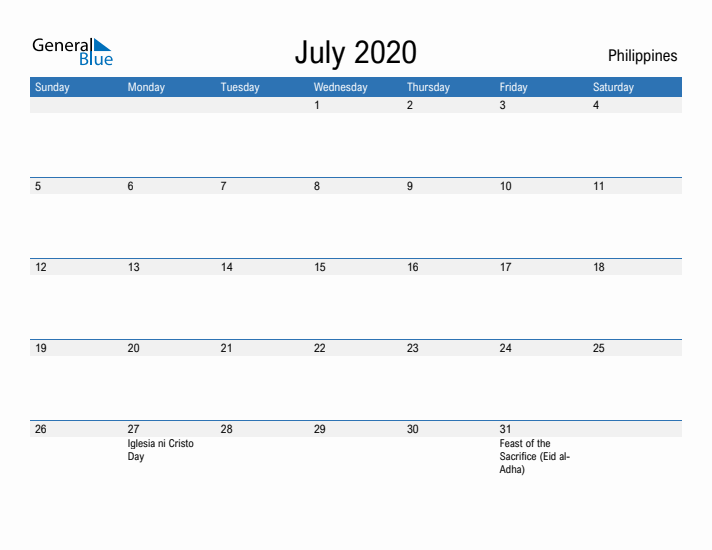 Fillable July 2020 Calendar