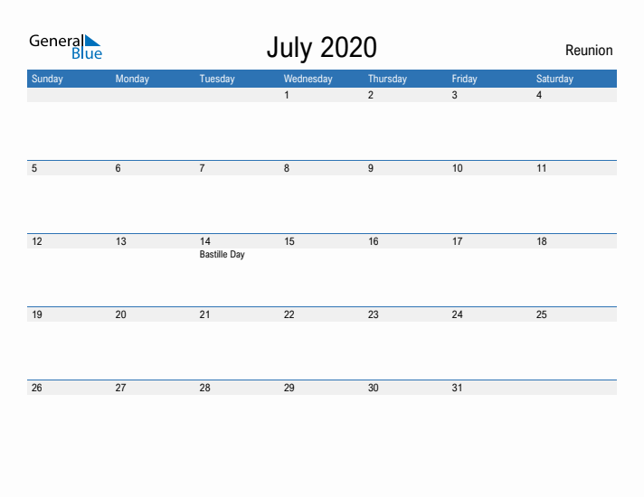 Fillable July 2020 Calendar