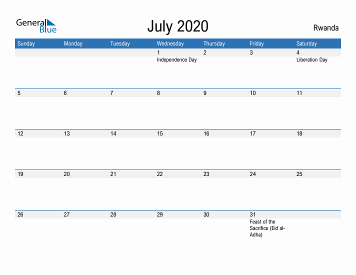 Fillable July 2020 Calendar