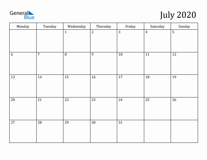 July 2020 Calendar