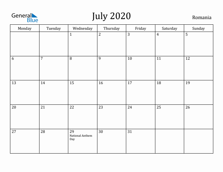 July 2020 Calendar Romania