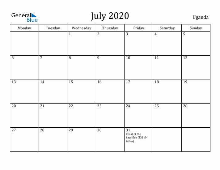 July 2020 Calendar Uganda