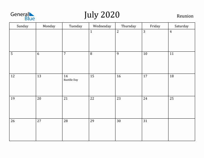 July 2020 Calendar Reunion