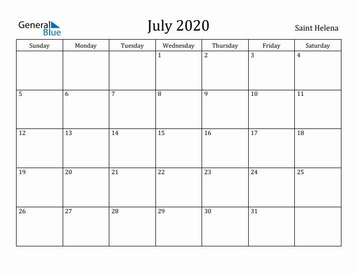 July 2020 Calendar Saint Helena