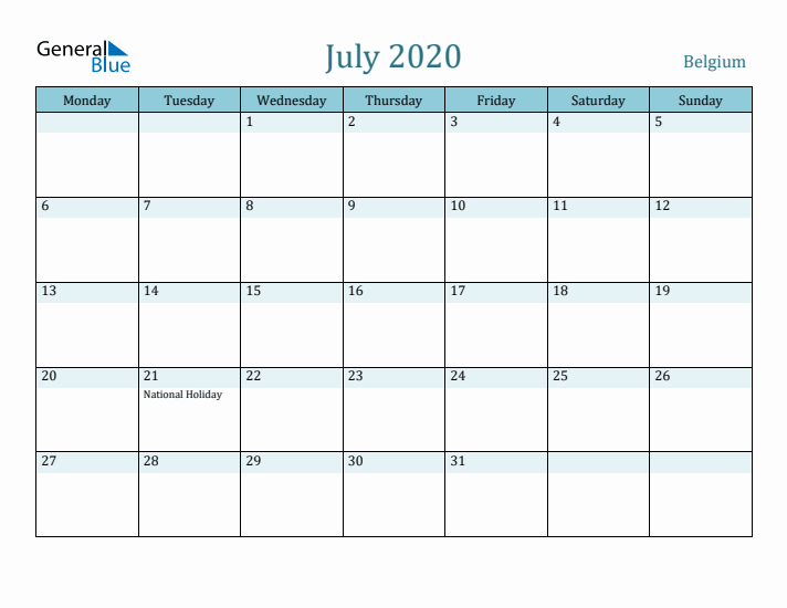 July 2020 Calendar with Holidays