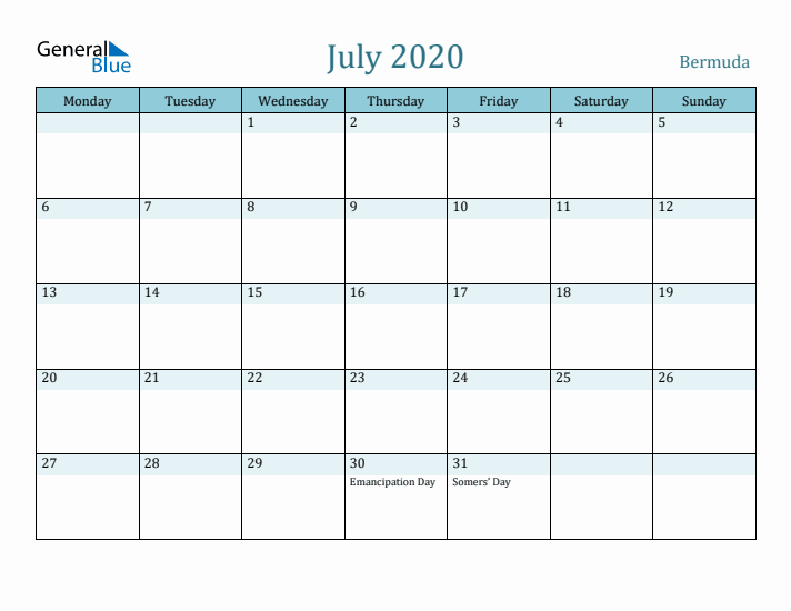 July 2020 Calendar with Holidays