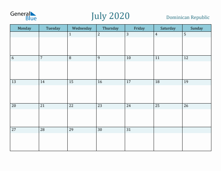 July 2020 Calendar with Holidays