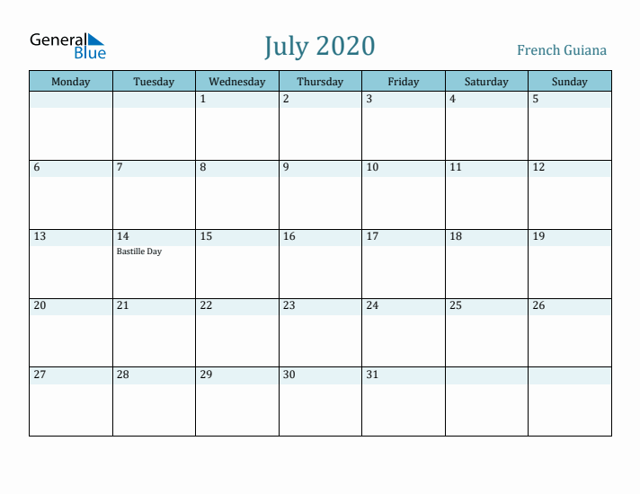 July 2020 Calendar with Holidays