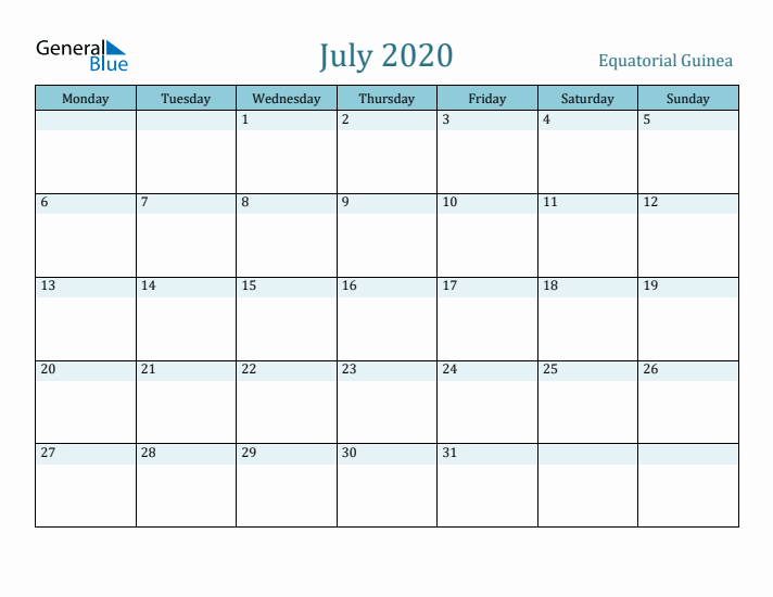 July 2020 Calendar with Holidays