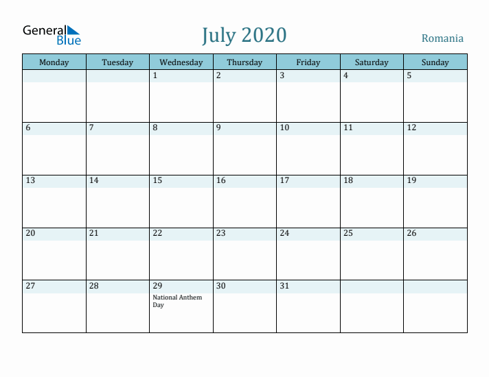 July 2020 Calendar with Holidays