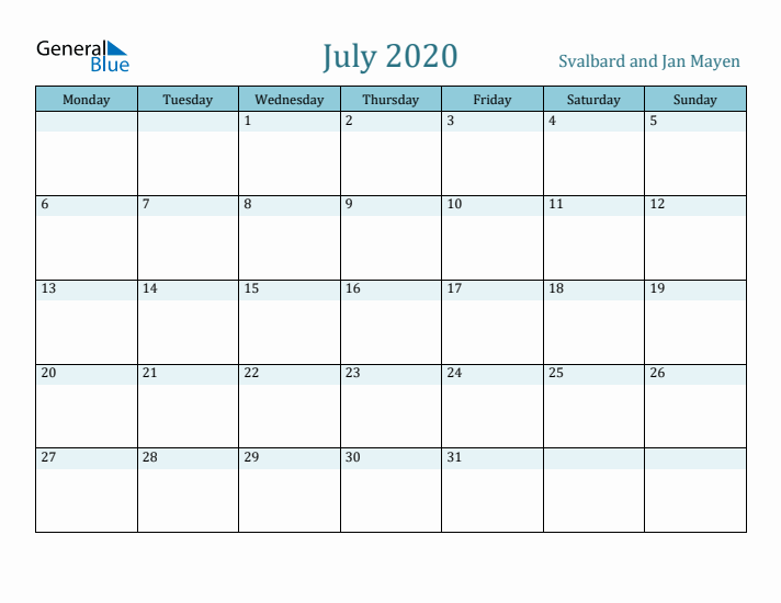 July 2020 Calendar with Holidays