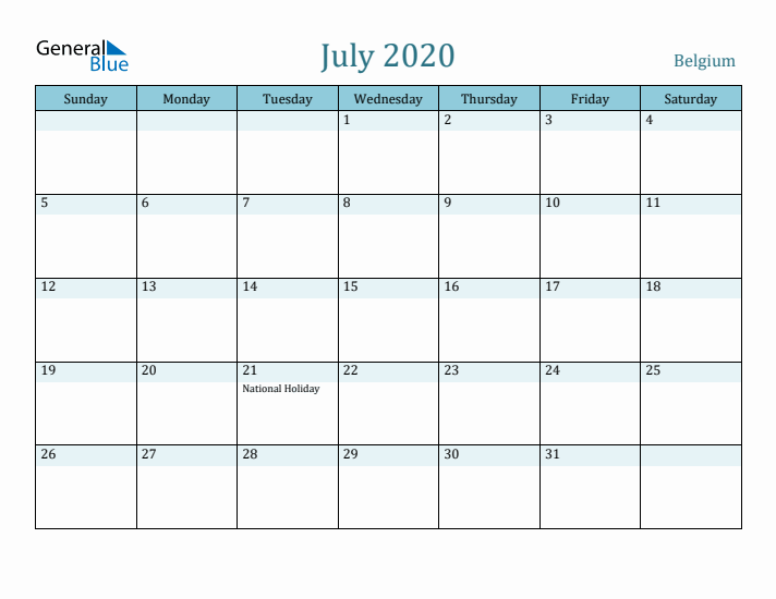 July 2020 Calendar with Holidays