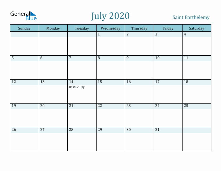 July 2020 Calendar with Holidays