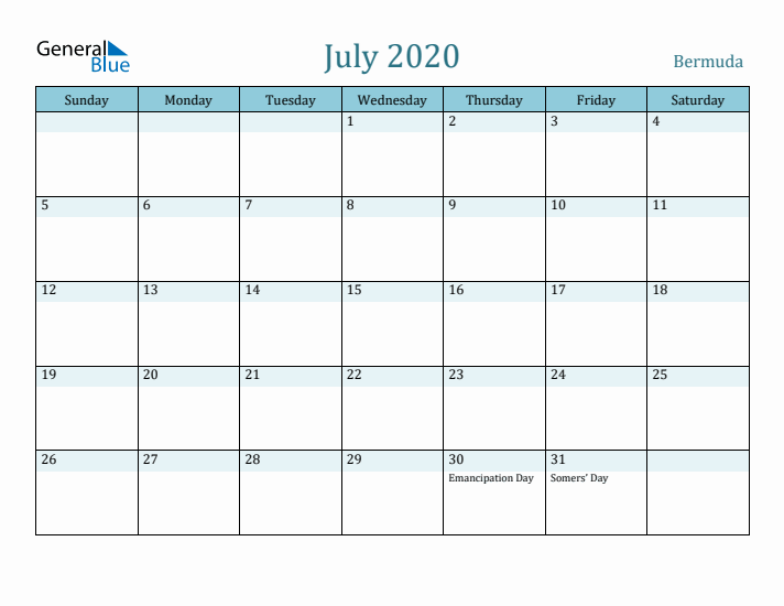 July 2020 Calendar with Holidays