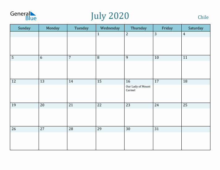 July 2020 Calendar with Holidays