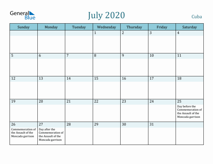 July 2020 Calendar with Holidays