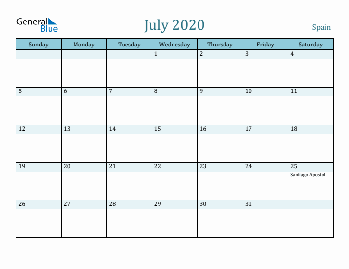 July 2020 Calendar with Holidays